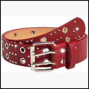 PU Leather Belt with Grommets Double Holes Faux Leather Accessory